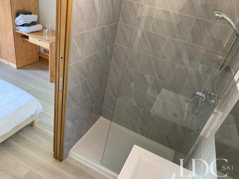 Contemporary shower room with walk-in shower at Chalet Edelweiss in Les Coches, La Plagne