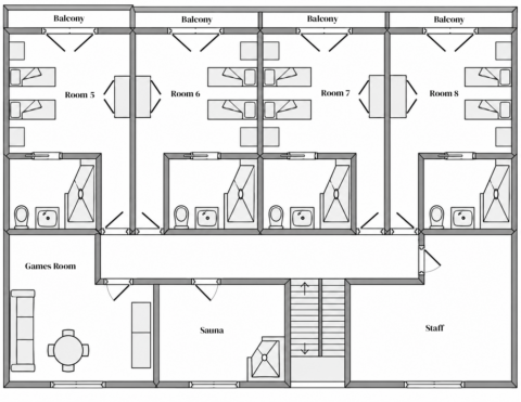 Lower floor plan of Chalet Flocon in Montchavin, La Plagne
