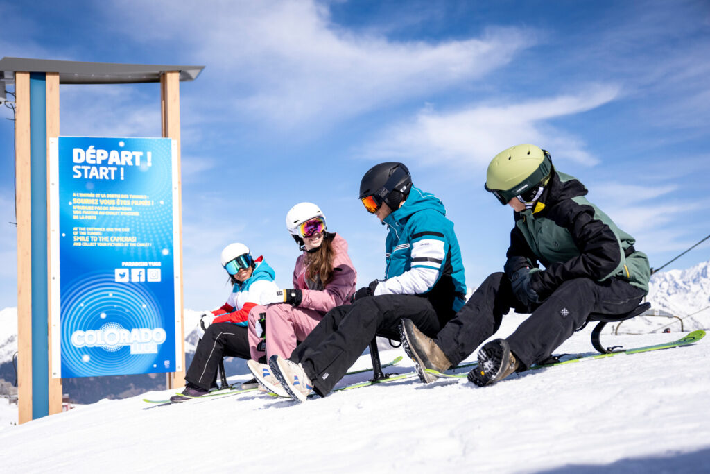 Visitors preparing for a Snooc descent on the slopes of La Plagne – © JNJ Photo / La Plagne