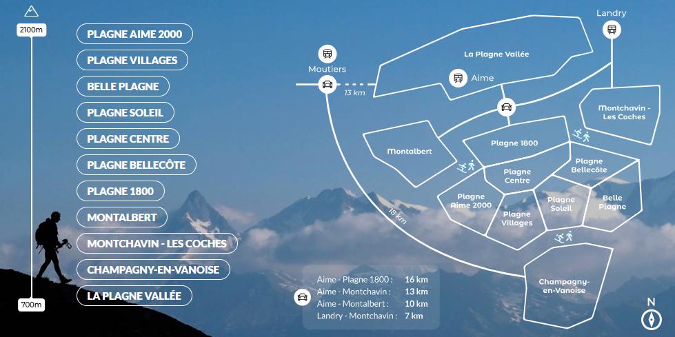 A representation of a map of the La Plagne villages