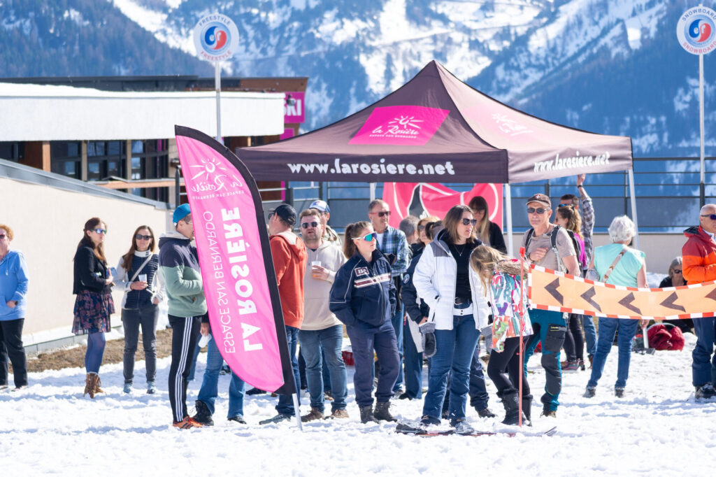 Skiers enjoying La Dernière Trace end-of-season event in La Rosière