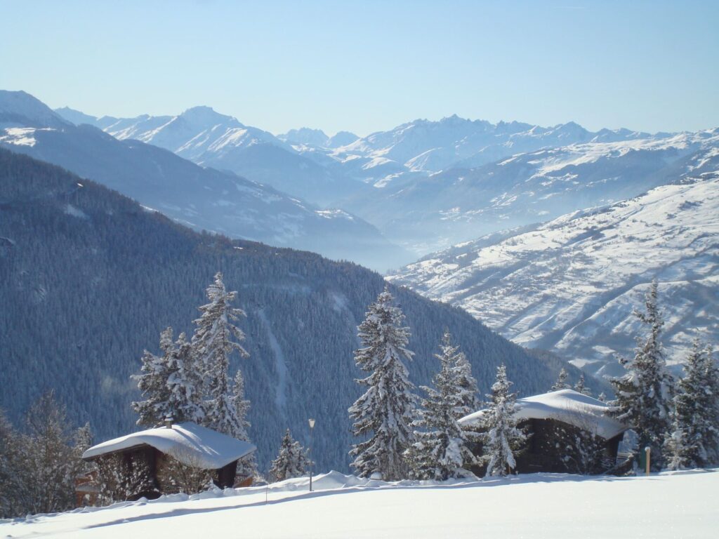 Panoramic winter mountain view from La Rosière