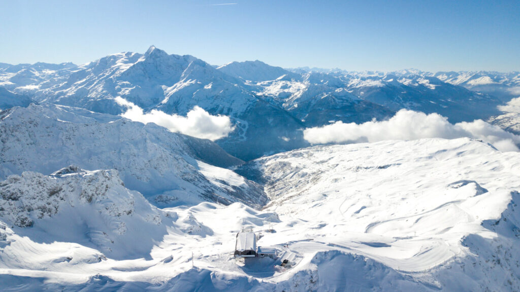 Expansive snow-covered mountain landscape seen from La Rosière