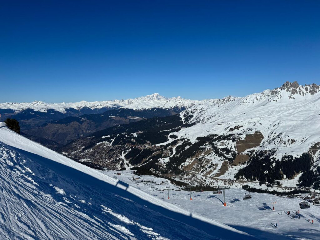 Wide panoramic view across the snow-covered Méribel ski area