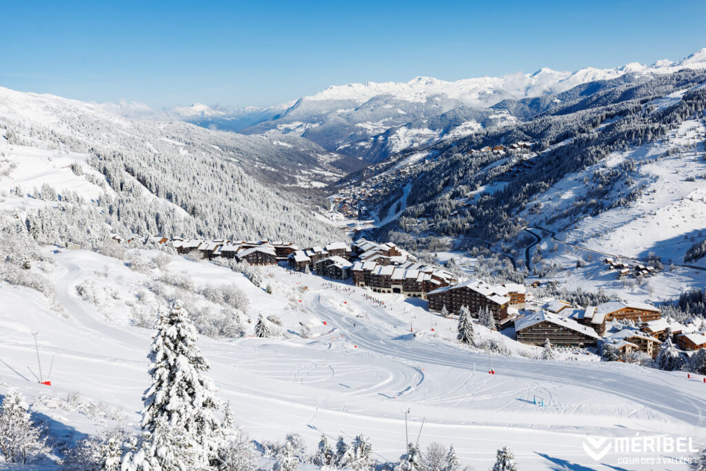 Panoramic winter view across the Méribel valley and ski slopes