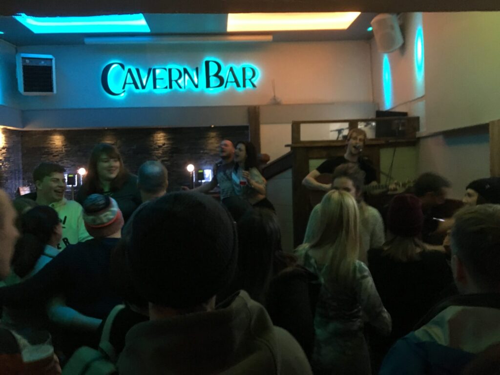 Evening après ski outside the Cavern Bar in Morzine