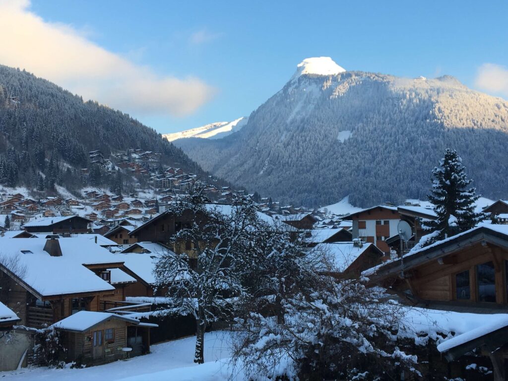 Traditional chalets surrounded by deep snow in Morzine
