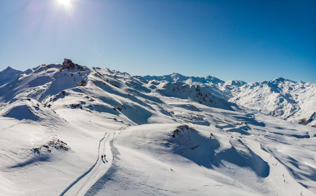 Panoramic mountain scenery across the Three Valleys from St Martin de Belleville