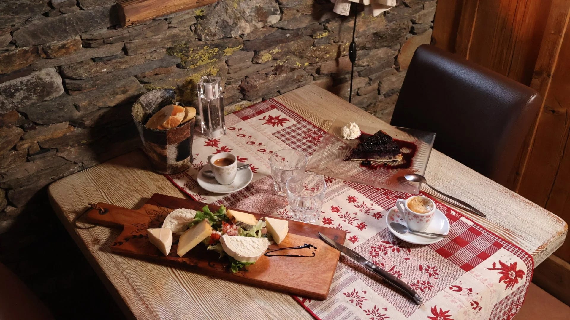 Savoyard food served at a restaurant table in La Rosière