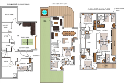 Floor plans of Cairn Lodge in Morzine