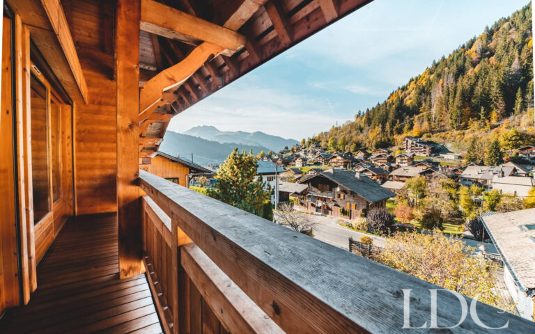 View from the balcony across Morzine and the surrounding mountains