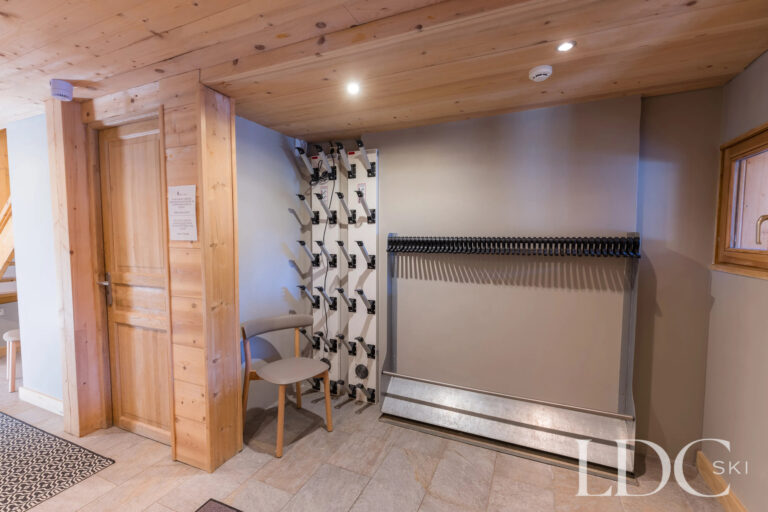 Dedicated ski and boot storage area at Chalet Aux Joux