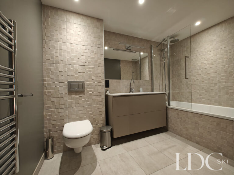 Modern ensuite bathroom with walk-in shower at Chalet Chardon in St Martin de Belleville