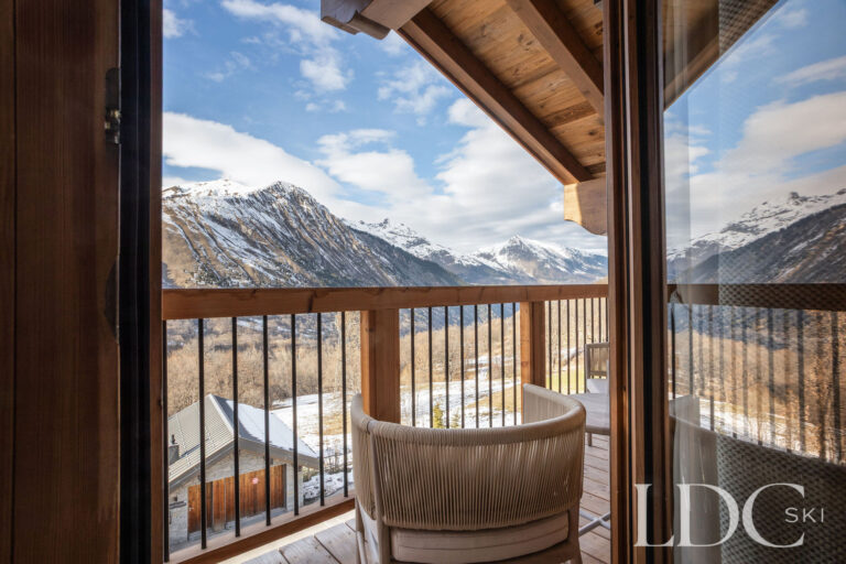 Mountain views from a private balcony at Chalet de Beauvoir in St Martin de Belleville