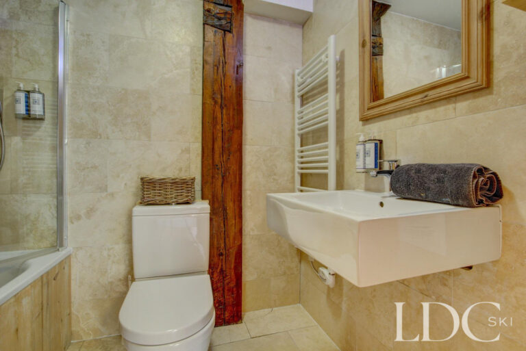 Chalet Jouet ensuite bathroom with shower, washbasin and WC