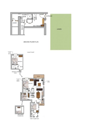 Floor plans showing the layout of Chalet Jouet in Morzine
