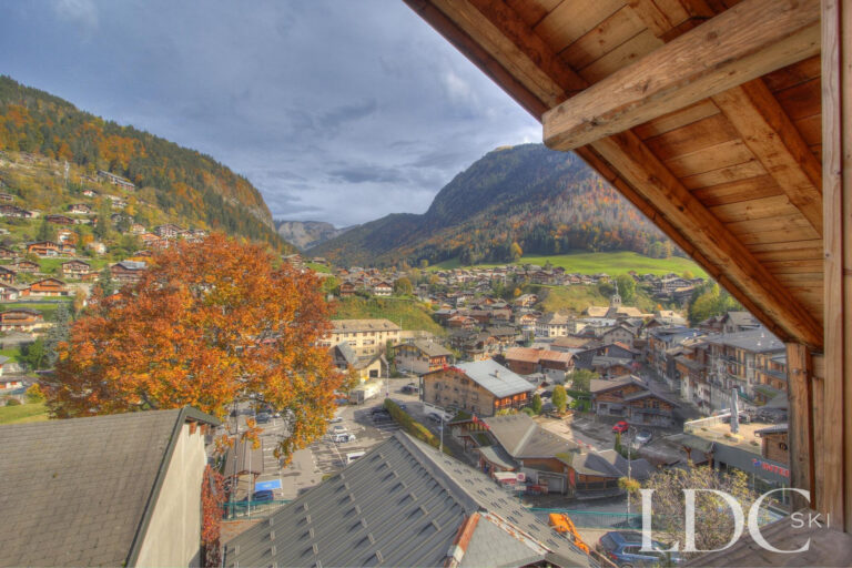 Panoramic view over Morzine and the surrounding mountains from Chalet Jouet
