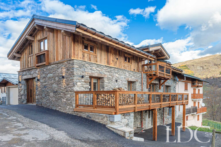 Stone and timber exterior of Chalet La Fermette in St Martin de Belleville