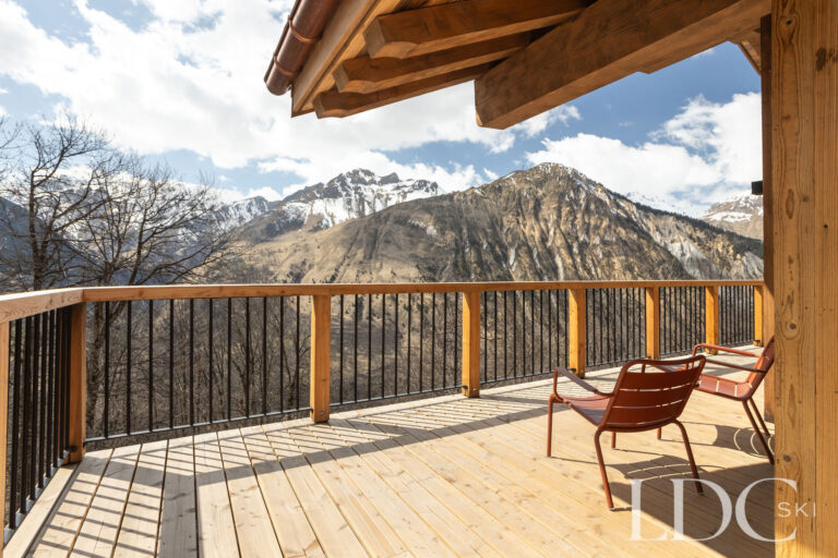 View across the mountains from the balcony at Chalet Lenafaju in St Martin de Belleville