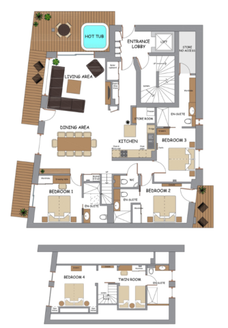 Floor plans showing the layout of Piste Noire in Morzine