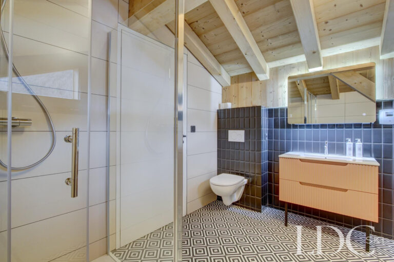 Piste Noire ensuite bathroom with walk-in shower and double vanity