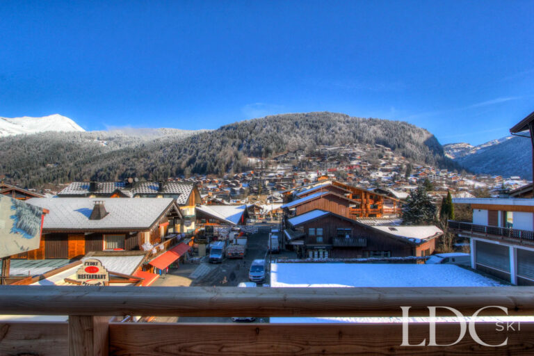 Mountain and village view from Piste Rouge in Morzine