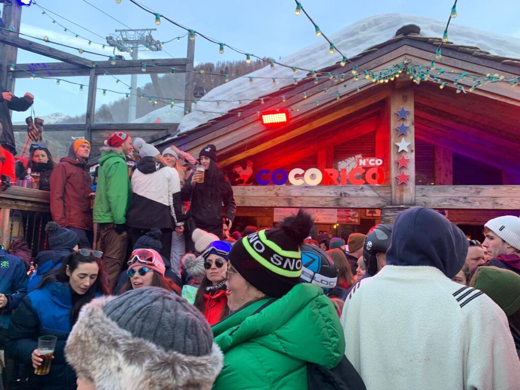 Après-ski crowd outside Cocorico in Tignes