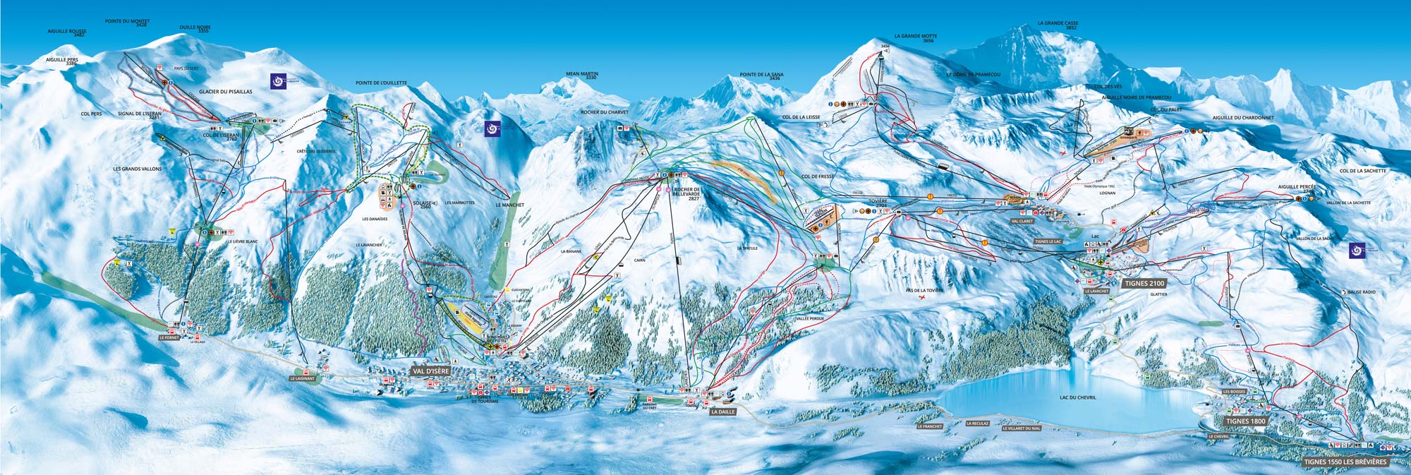 Piste map of the Tignes–Val d'Isère ski area