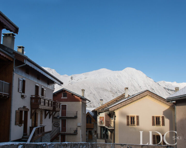 View from the Alice Velut building across St Martin de Belleville towards the snowy mountains