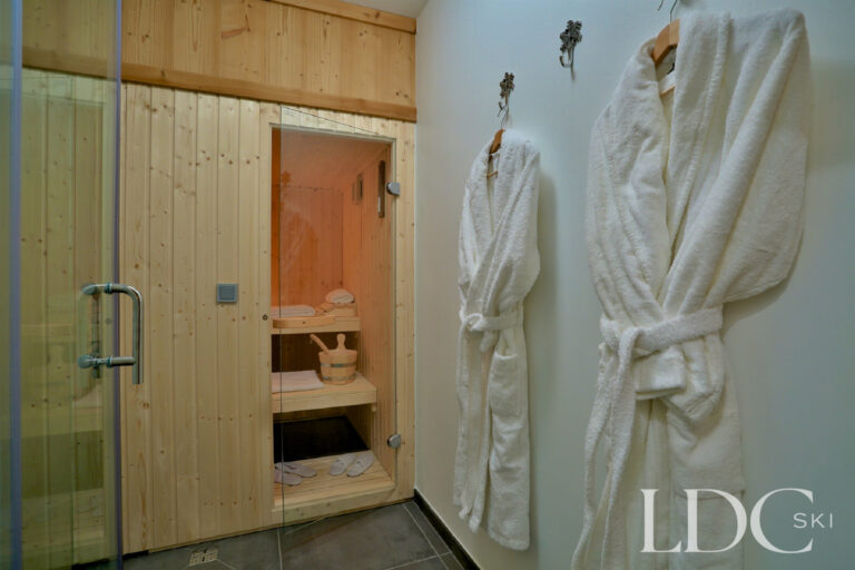 Private sauna with robes at Chalet Aphylla in St Martin de Belleville