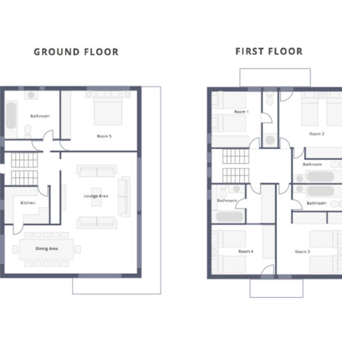 Floor plan showing the ground and first-floor layout of Chalet Cecilia