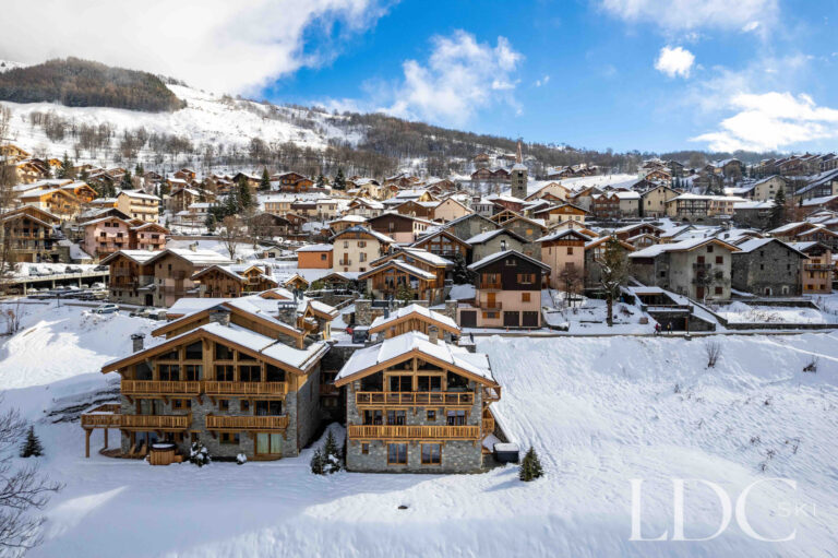 Chalet Constantia surrounded by snow in its mountain setting in St Martin de Belleville