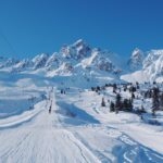 Snow-covered pistes and mountain scenery in the Courchevel ski area. ©chillinmaster