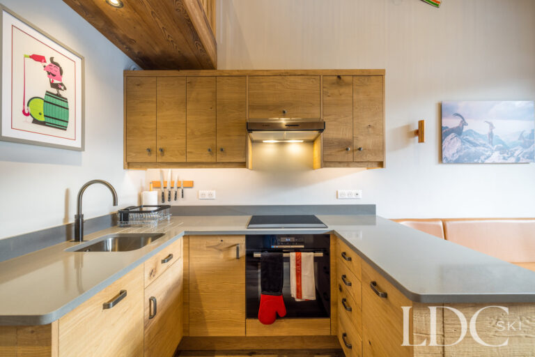 Contemporary wooden kitchen at La Florette in St Martin de Belleville