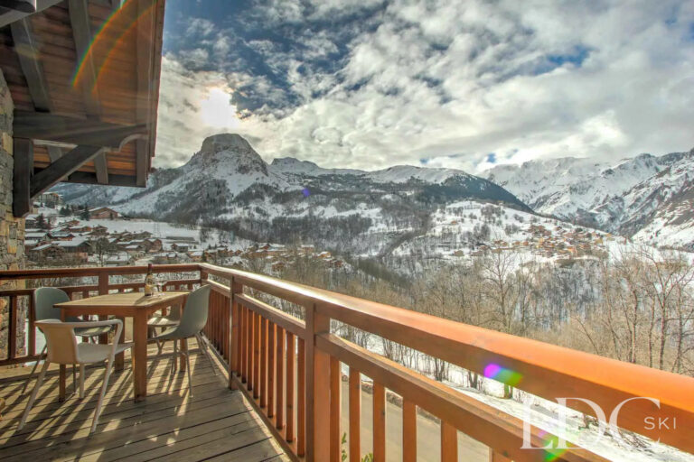 Panoramic mountain view from the balcony at Nant Giraud