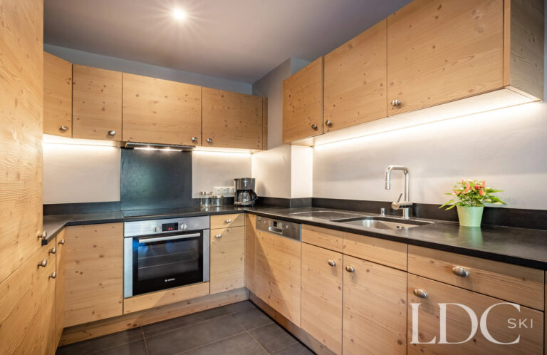 Fully equipped self-catering kitchen at Petit Sapin in Morzine
