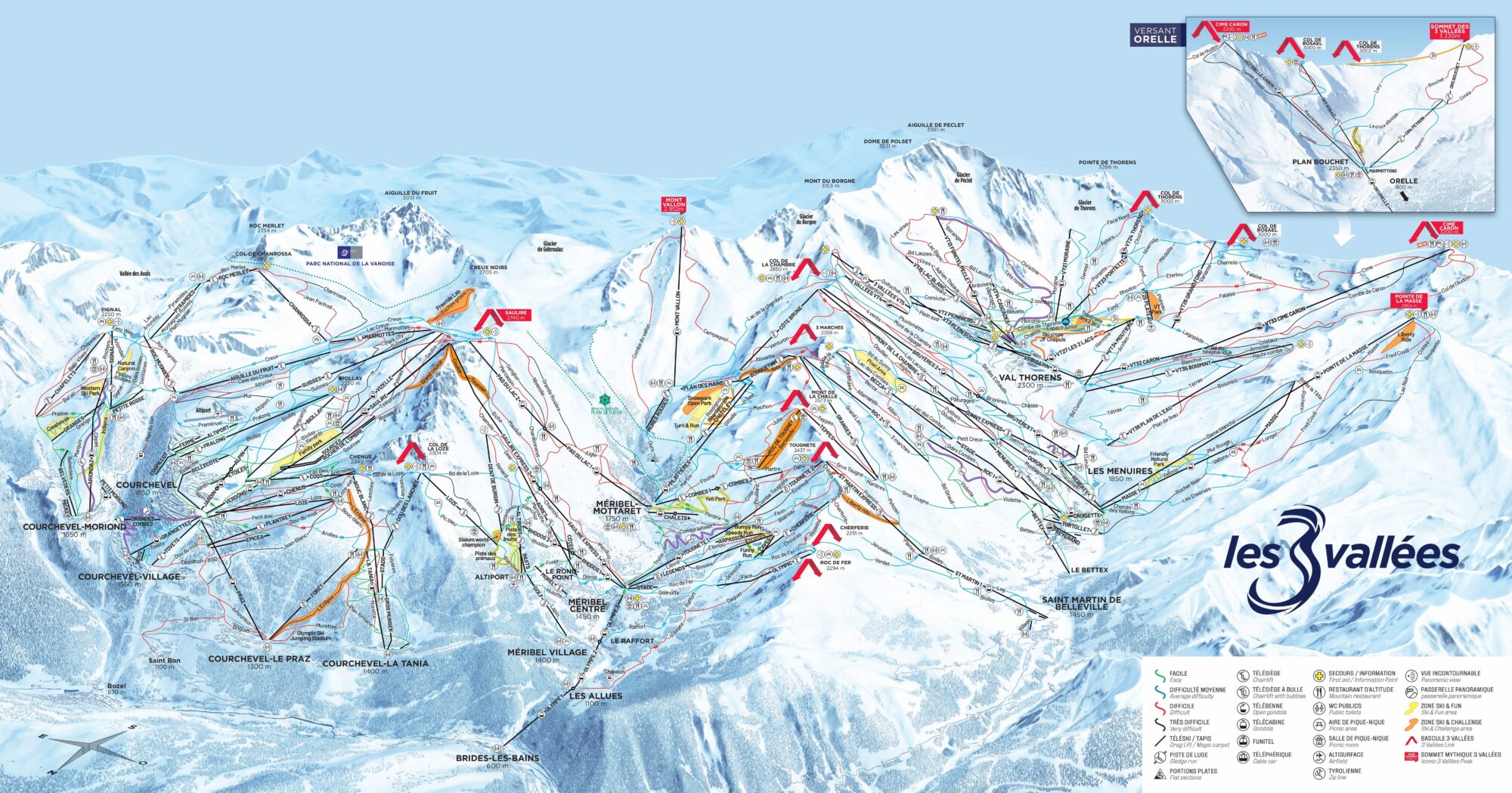 The piste map for the Three Valleys