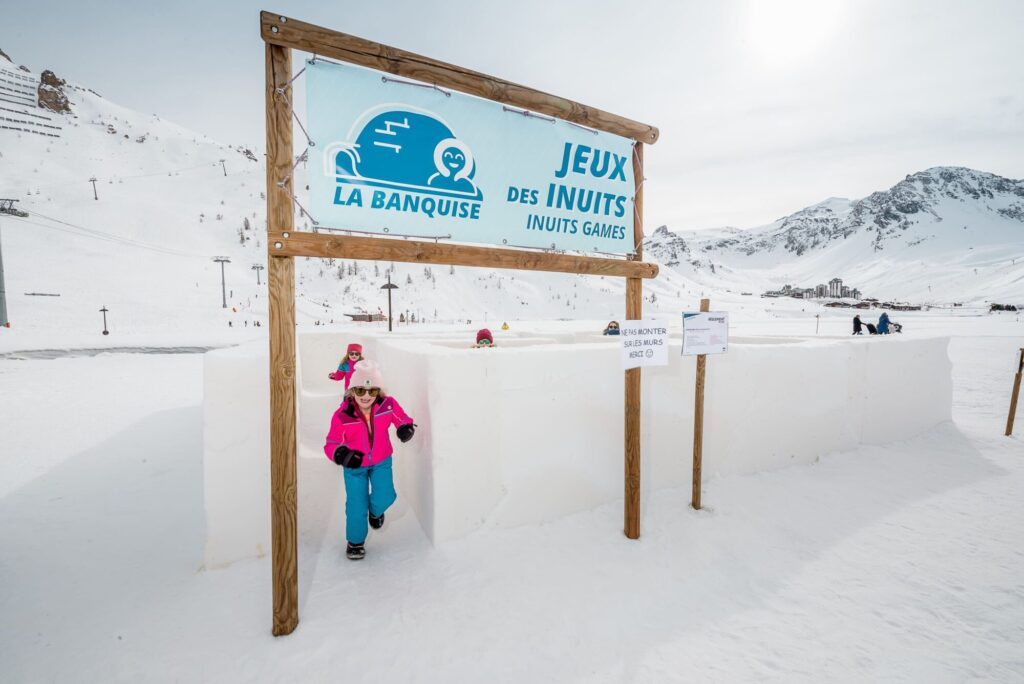 Jeux Infinis winter activity area in the snowy landscape of Tignes. © Andy Parant